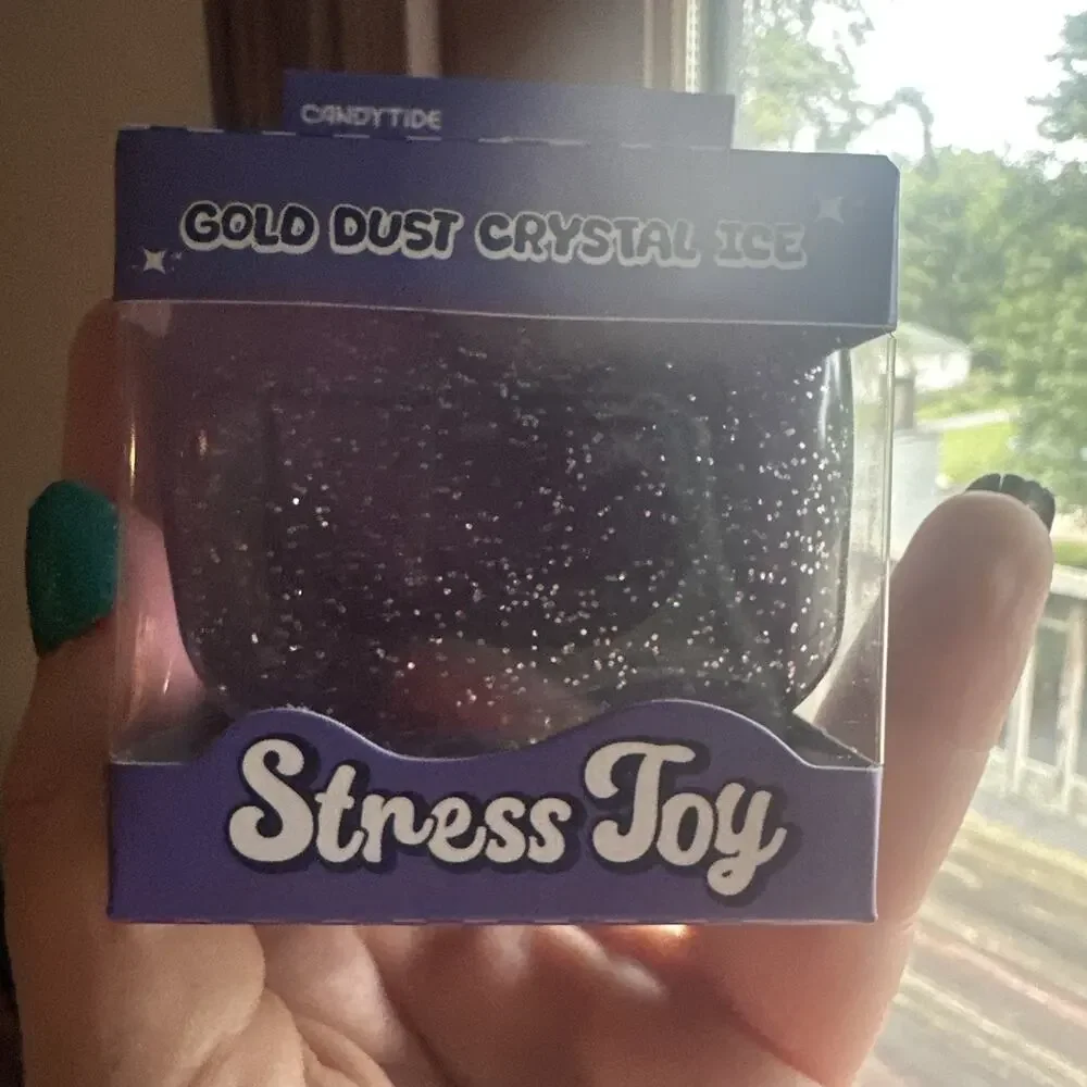 Gold Dust Crystal Ice Cube Squishy Sensory Squeeze Stress Toy Purple